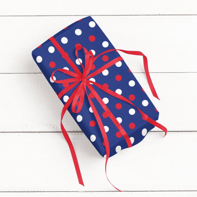 Papel De Presente Azul Vermelho e Branco de Bolinhas (Blue Red and White Polka Dot Wrapping Paper)