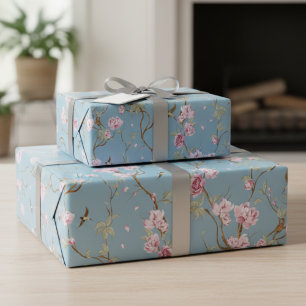 Papel De Presente Azul Vintage Floral de Chinoiserie 
