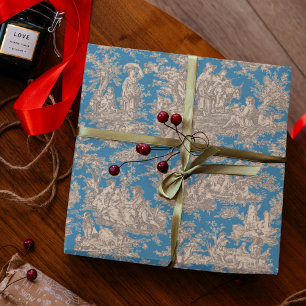 Papel De Presente Azul Vintage Turquesa Toile Campo Francês