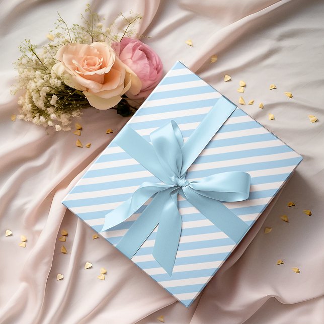 Papel De Presente Azul White Strips Texto Dourado Aniversário Natal (Blue White Stripes Gold Text Birthday Christmas Wrapping Paper)