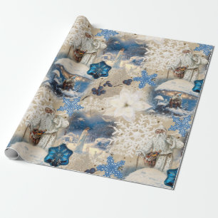 Papel De Presente Azul Yuletide Fantasy Wrappaper