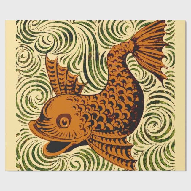 Papel De Presente Azulejo Antigo Peixe Arte Antiga de Morgan (Aberto)