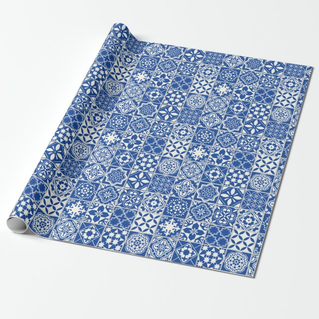 Papel De Presente Azulejo azul (Desenrolado)