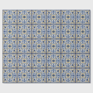 Papel De Presente Azulejo Azul Mediterrâneo | Cerâmica Italiana 