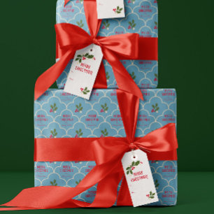 Papel De Presente Azulejo de Escala Azul Sprigs de Natal Personaliza