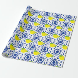 Papel De Presente Azulejo de Limão Geométrico Azul