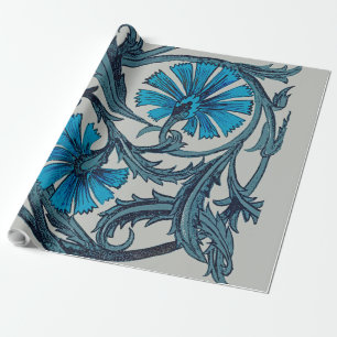 Papel De Presente Azulejo decorativo rústico de arte floral azul vin