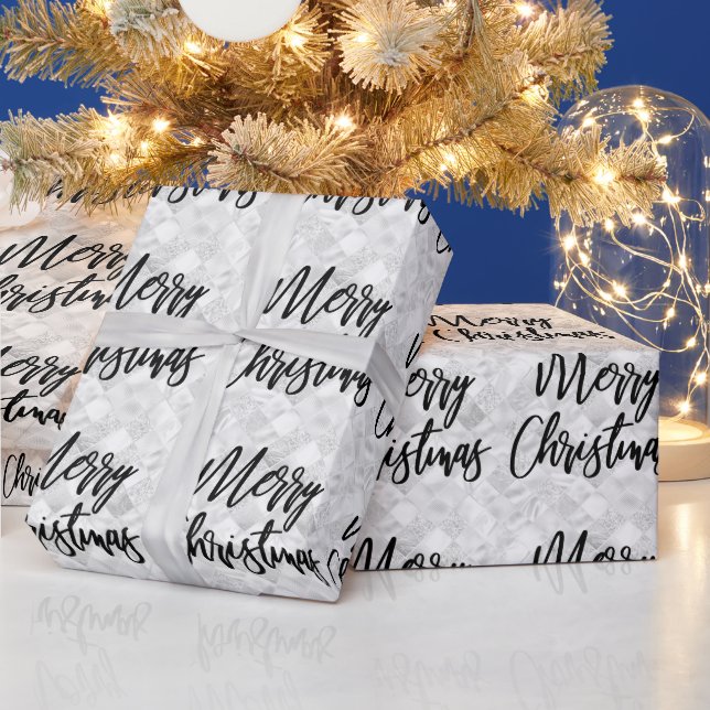 Papel De Presente Azulejo Espelho Glam White Rotulo de Natal Script (Feriados)