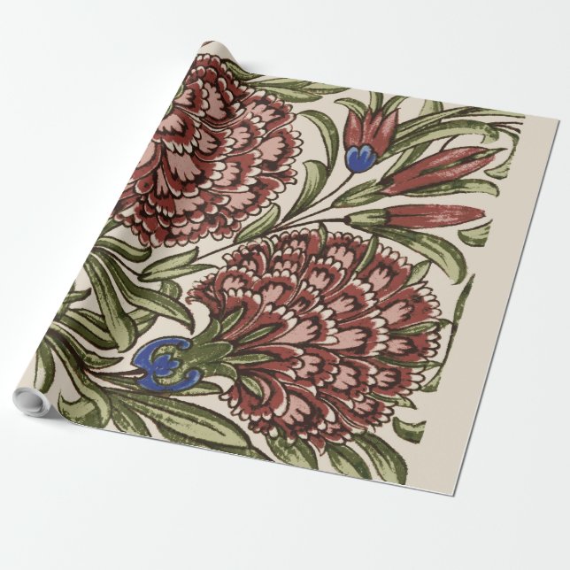 Papel De Presente Azulejo Flor de Cravo Antigo Rústico De Morgan Art (Desenrolado)