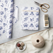 Azulejo Floral e Ave Clássico Holandês Delft Azul