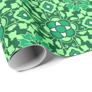 Papel De Presente Azulejo floral marroquino, verde-claro-escuro