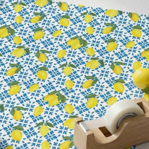 Papel De Presente Azulejo Francês Padrão Limão Country