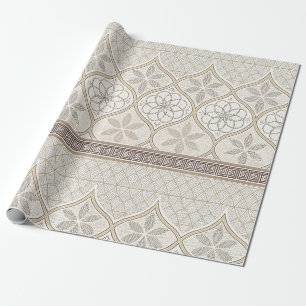 Papel De Presente Azulejo Geométrico Chocolate Bege Creme Marroquino