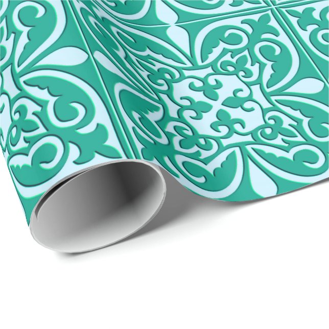 Papel De Presente Azulejo marroquino - azul turquesa e aqua (Ponta do rolo)