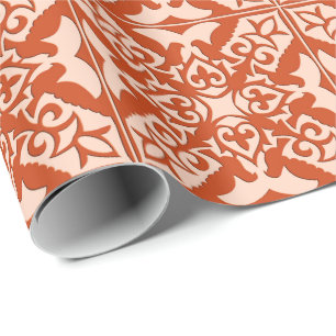 Papel De Presente Azulejo marroquino - laranja-coral e pêssego