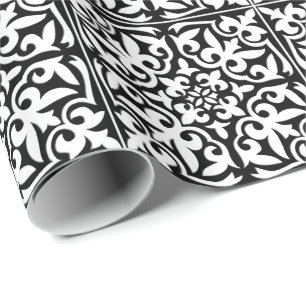 Papel De Presente Azulejo marroquino - preto com fundo branco