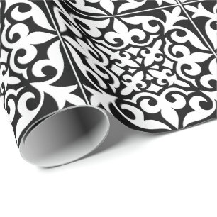 Papel De Presente Azulejo marroquino - preto com fundo branco