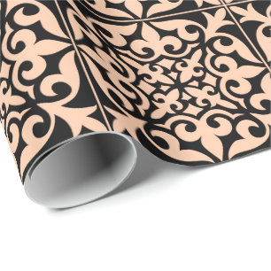 Papel De Presente Azulejo marroquino - rosa e preto do pêssego