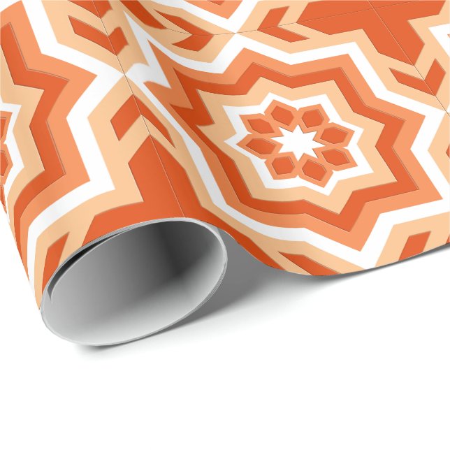 Papel De Presente Azulejo marroquino, tangerina laranja e laranja cl (Ponta do rolo)