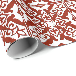 Papel De Presente Azulejo marroquino - vermelho profundo e branco
