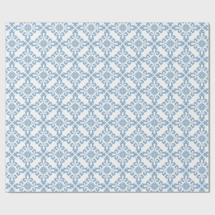 Papel De Presente Azulejo mediterrâneo azul damasco elegante