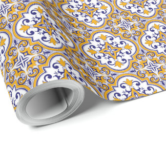 Papel De Presente Azulejo Mediterrâneo Elegante Boho