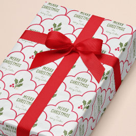 Papel De Presente Azulejo Vermelho Scallop Prigs de Natal Personaliz