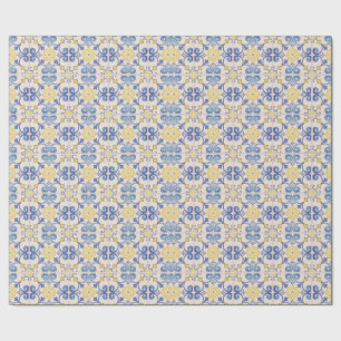Papel De Presente Azulejos Amarelos Brancos e Azuis do Mediterrâneo