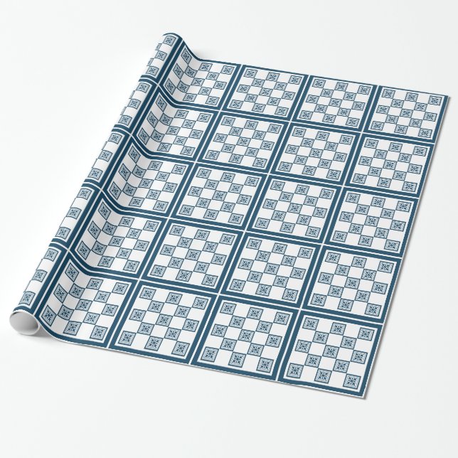 Papel De Presente Azulejos azuis e brancos (Desenrolado)