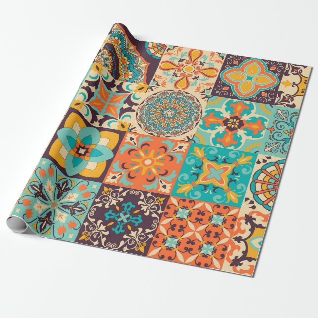 Papel De Presente Azulejos coloridos Azulejos. Português Tradicional (Desenrolado)