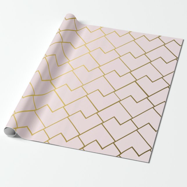 Papel De Presente Azulejos de Blush de Ouro Geométrico Trendy Chic (Desenrolado)