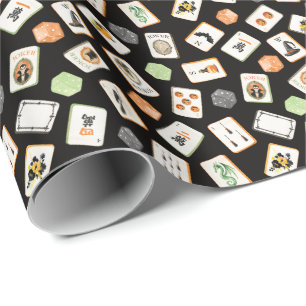 Papel De Presente Azulejos de Mahjong de Aquarela de Halloween