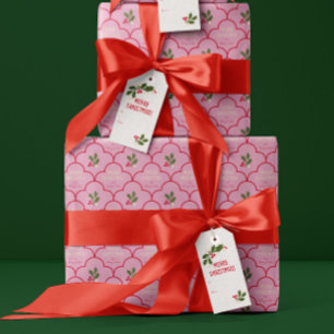 Papel De Presente Azulejos de Natal rosa e vermelho