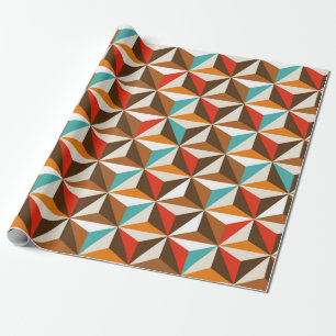 Papel De Presente Azulejos de triângulo coloridos padrão de safra.