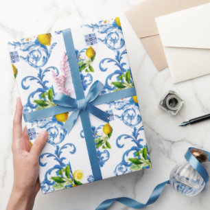 Papel De Presente Azulejos do Mediterrâneo, majolica, estilo Sicilia