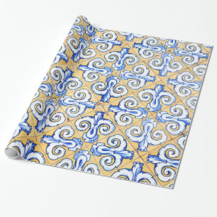 Papel De Presente Azulejos Espanhóis - Azulejo Azul, Amarelo e Bran