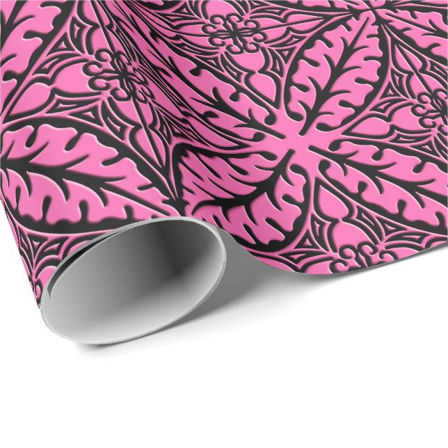 Papel De Presente Azulejos marroquinos - cor-de-rosa fuchsia e preto (Ponta do rolo)