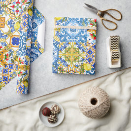 Papel De Presente Azulejos mediterrânicos, majolica, estilo Sicilian
