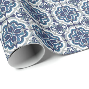 Papel De Presente Azulejos Modernos de Porcelana Portuguesa Azul-mar