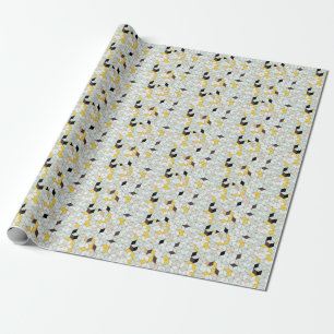 Papel De Presente Azulejos, padrão branco preto geométrico.