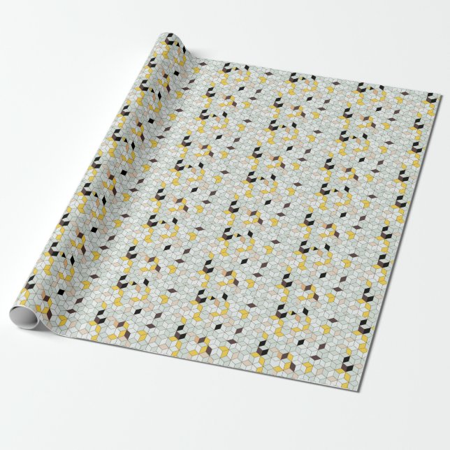 Papel De Presente Azulejos, padrão branco preto geométrico. (Desenrolado)