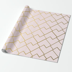 Papel De Presente Azulejos Rosa Dourado Geométrico Chic Moderno