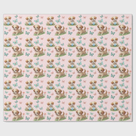 Papel De Presente Babete de Bebê com Padrão de Cachorrinhos e Borbol