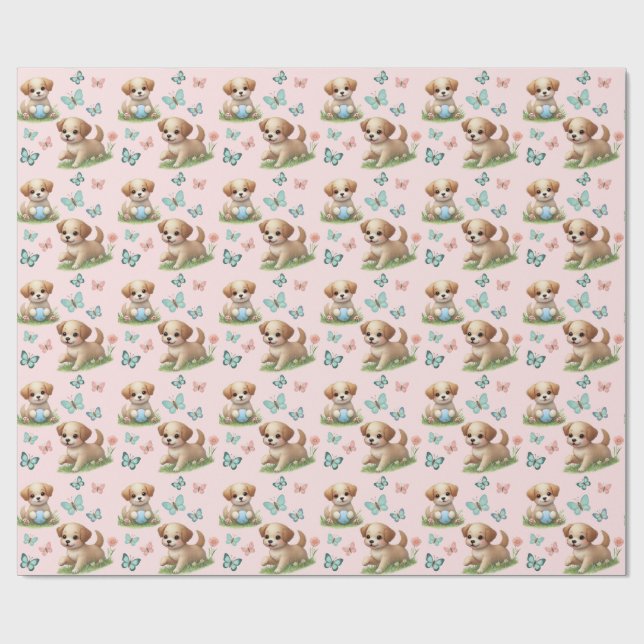 Papel De Presente Babete de Bebê com Padrão de Cachorrinhos e Borbol (Aberto)