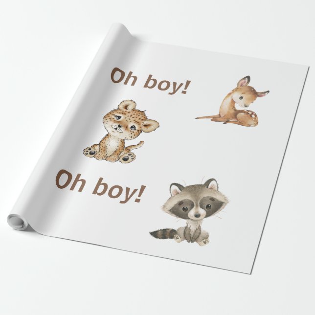 Papel De Presente Baby Animal Oh Boy Chá de fraldas (Desenrolado)