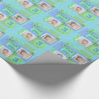 Papel De Presente Baby Boy aniversário de 3 anos Azul e Scrapbooking
