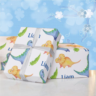 Papel De Presente Baby Boy Dinosaur Nursery Cute Newborn Name Gift W