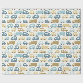 Papel De Presente Baby Boy Gift Wrap Cars & Trucks | Blue & Beige