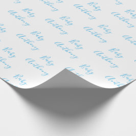 Papel De Presente Baby Boy Script Blue Chá Nome Personalizado