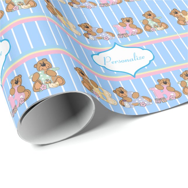 Papel De Presente Baby Boy Teddy Bears (Ponta do rolo)